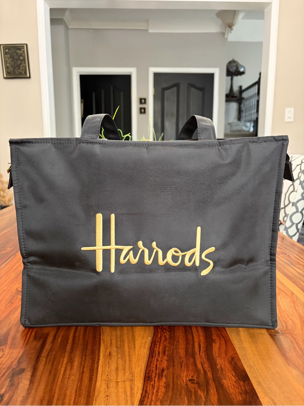 Harrods Black Tote with Gold Script Logo